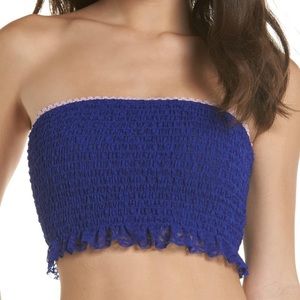 Free People Blue “Callie” Smocked Bandeau Top
